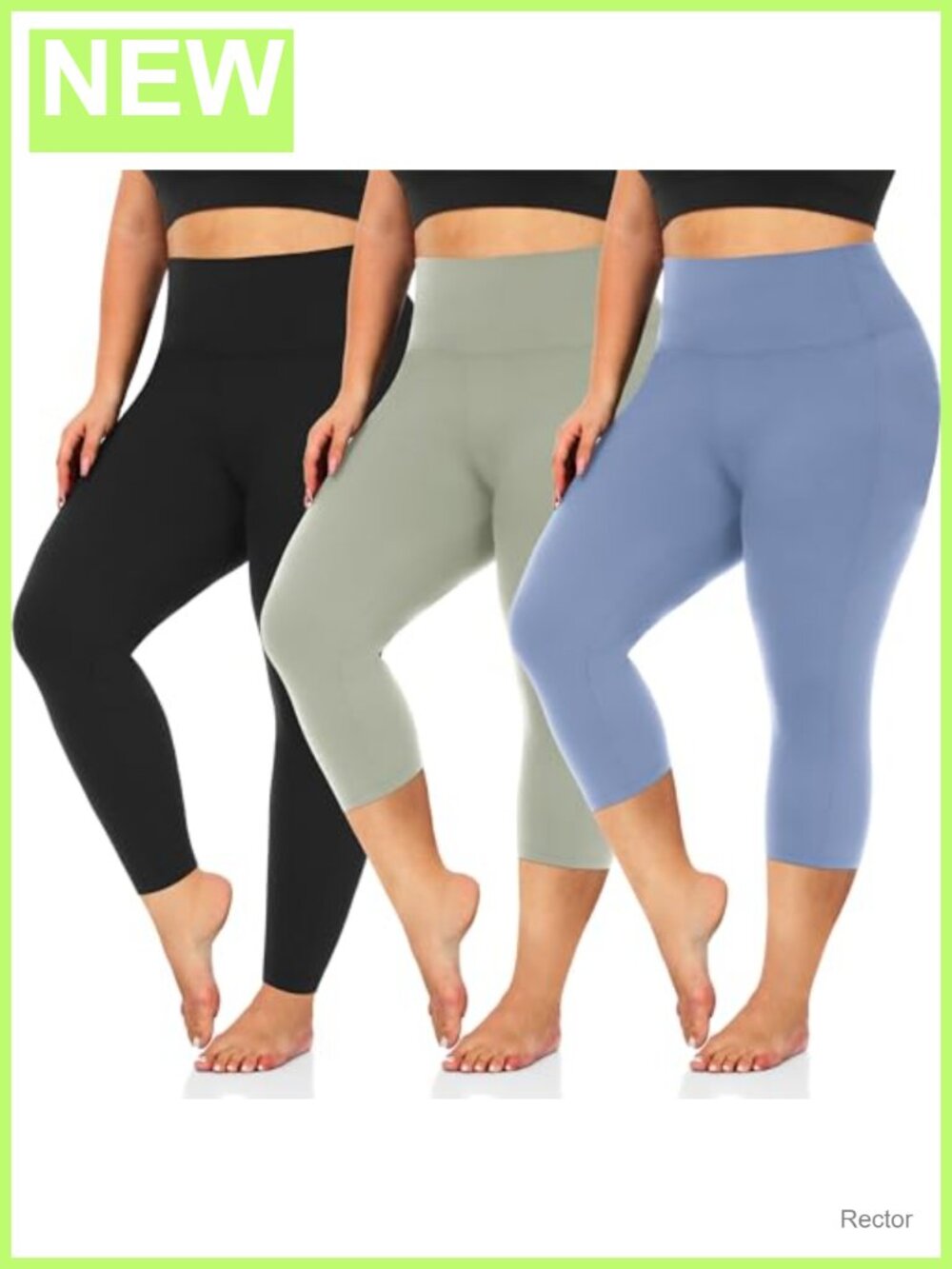 Plus Size Capri Leggings 3 Pack High Waist Tummy Control 92% Polyester 8%